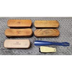 Vintage Lot of 5 Wooden Shoe Shine Brushes 7 Total Items Lot Horse Hair OXCO USA